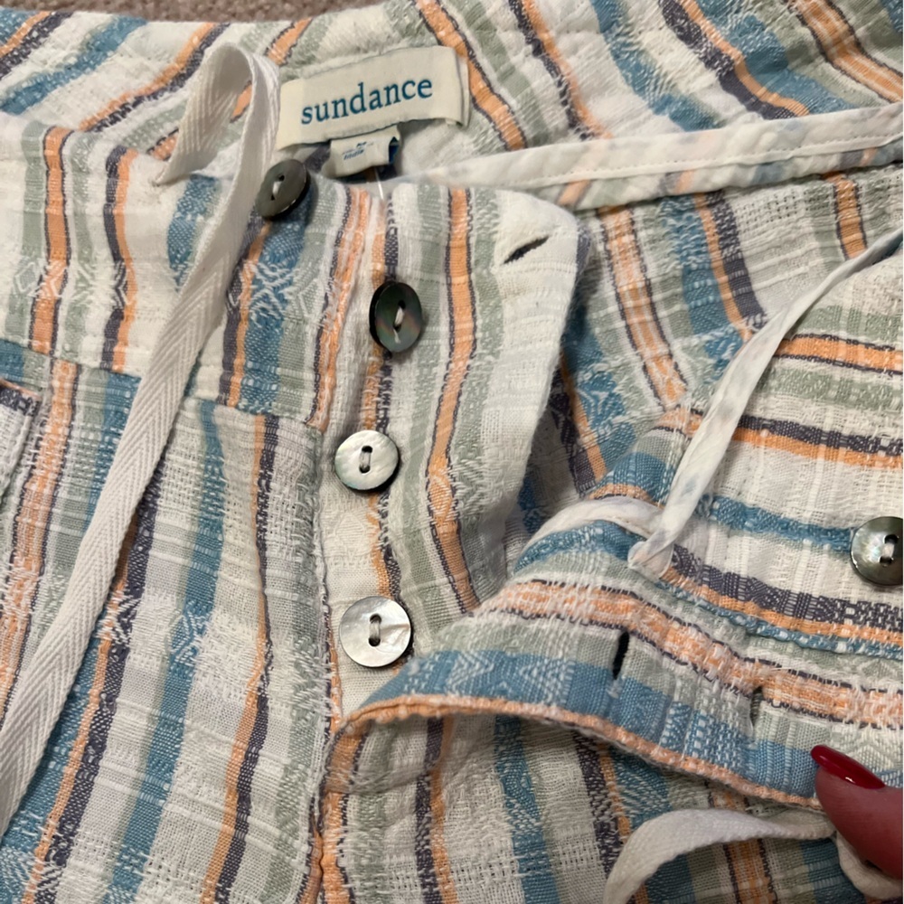 Sundance Gigi Pants - Striped Women's Straight Leg - Blue, Peach, Cream, NWOT, M - Picture 7 of 9